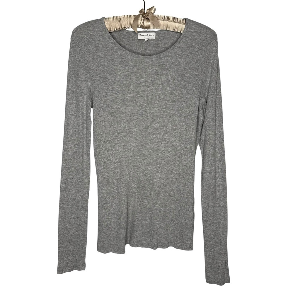 Michael Stars Gray‎ Long Sleeve Ribbed Top Large Basic Capsule Closet Staple USA